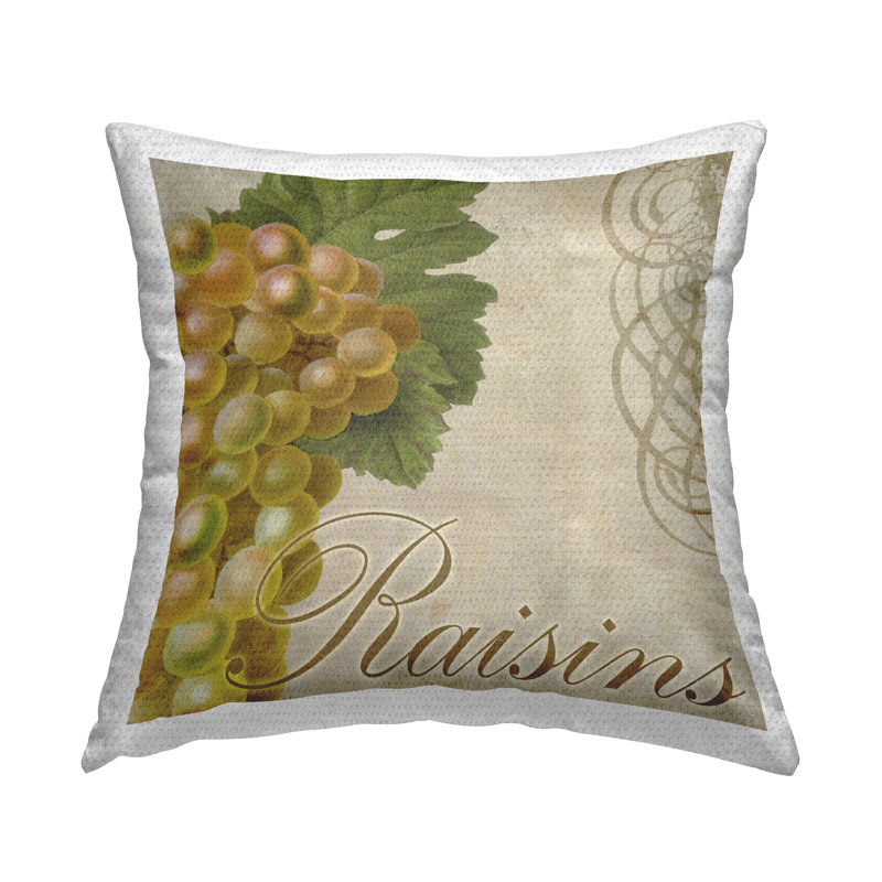 Coussin décoratif d'extérieur vintage imprimé raisins français par Sasha