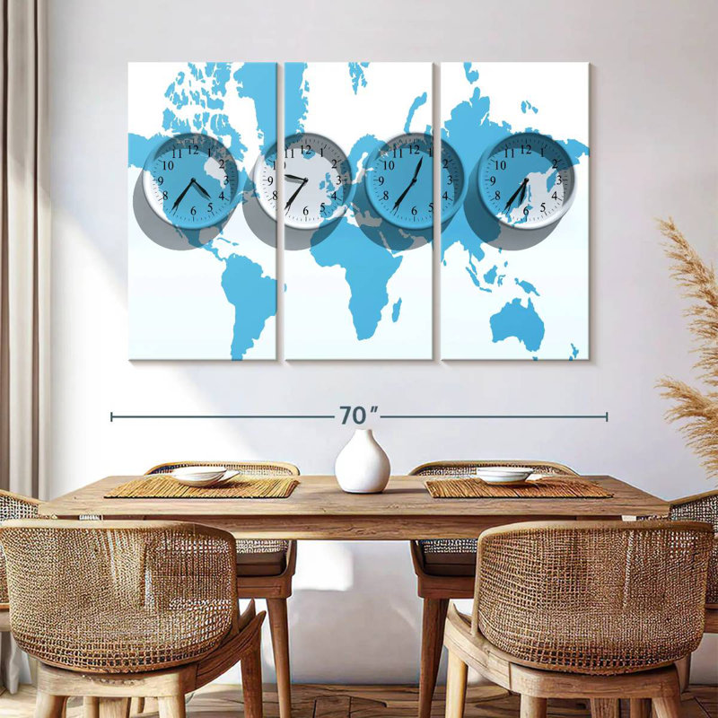 Kerner Time Zones World Map, 24" H x 38" W