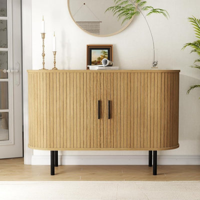 Buffet à portes coulissantes cannelées avec tablettes réglables, meuble télé et rangement polyvalent