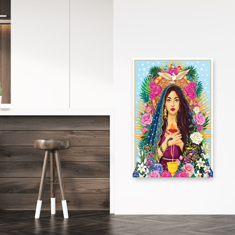 Sacré-cœur, déesse, coloré, mystique abstrait, serpent, nature, art mural, 48" H x 32" W
