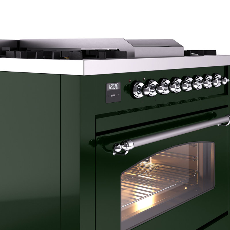 ILVE Nostalgie II 36 Dual Fuel Range, knobs, Emerald Green/Chrome, Natural Gas