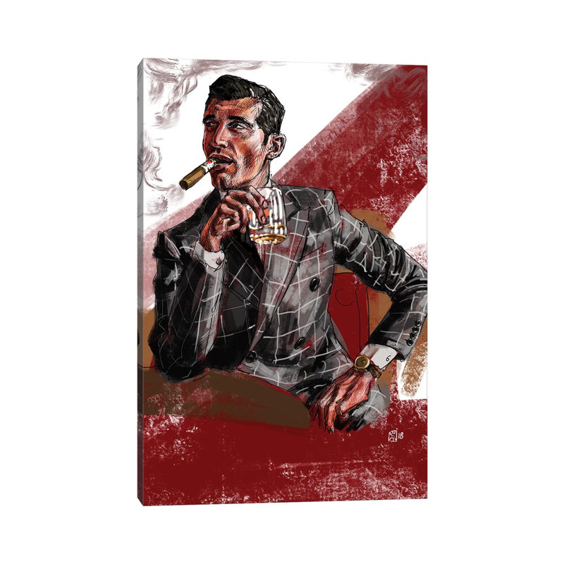 Cigar & Whiskey by Sunflowerman - Gallery-Wrapped Canvas Giclée on Canvas, Canvas, 20.32 cm H x 30.48 cm W