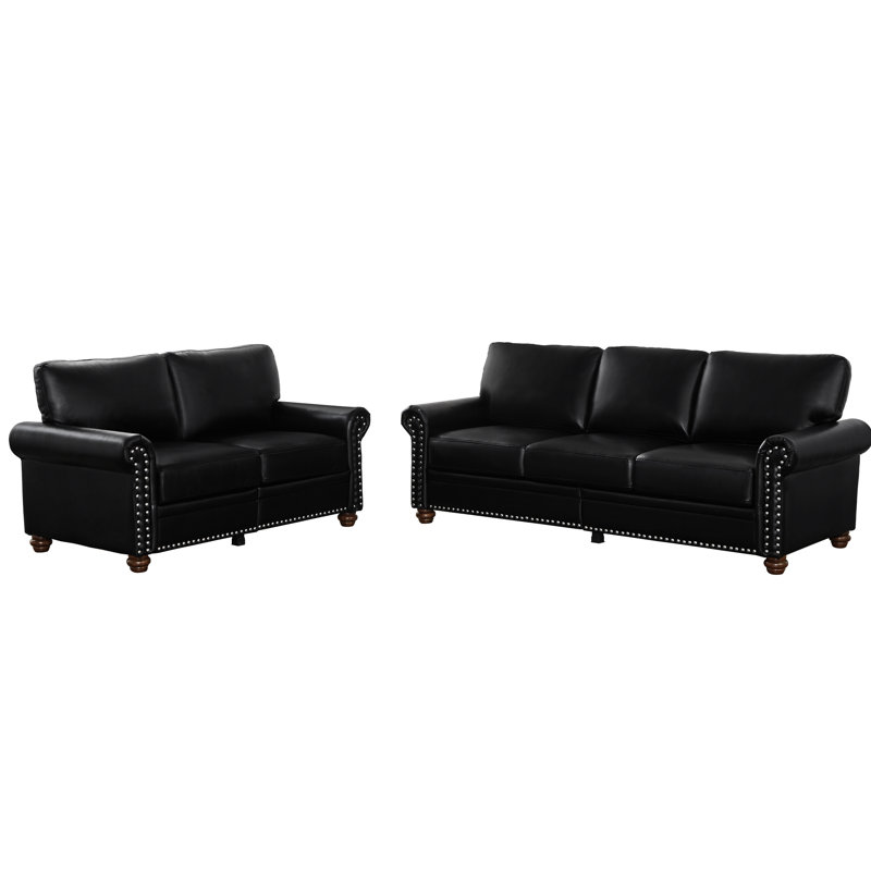Similicuir noir avec rangement pour le salon, canapé modulaire 2 + 3, structure robuste en bois massif et en métal, coussins à bande élastique, compartiment de rangement facile à installer