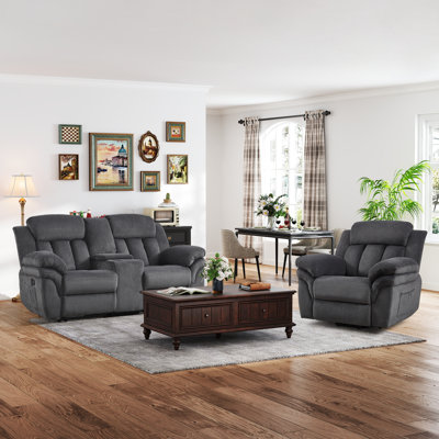 2-Piece Pineapple-Textured Chenille Reclining Living Room Set – 46.1" Wide Power Lift Assist Recliner With Heat & Massage & 78.4'' Wide Manual Reclining Loveseat With Storage Console & Cup Holders
