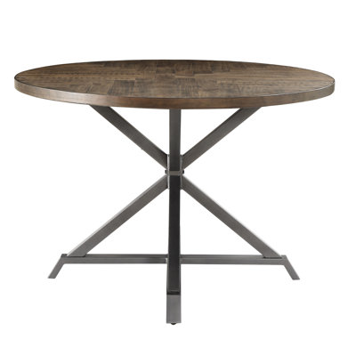 4 tables de salle à manger industrielles rustiques, métal brun gris, table à chevrons, 4 tables de salle à manger industrielles, finition, métal et bois, plateau rond