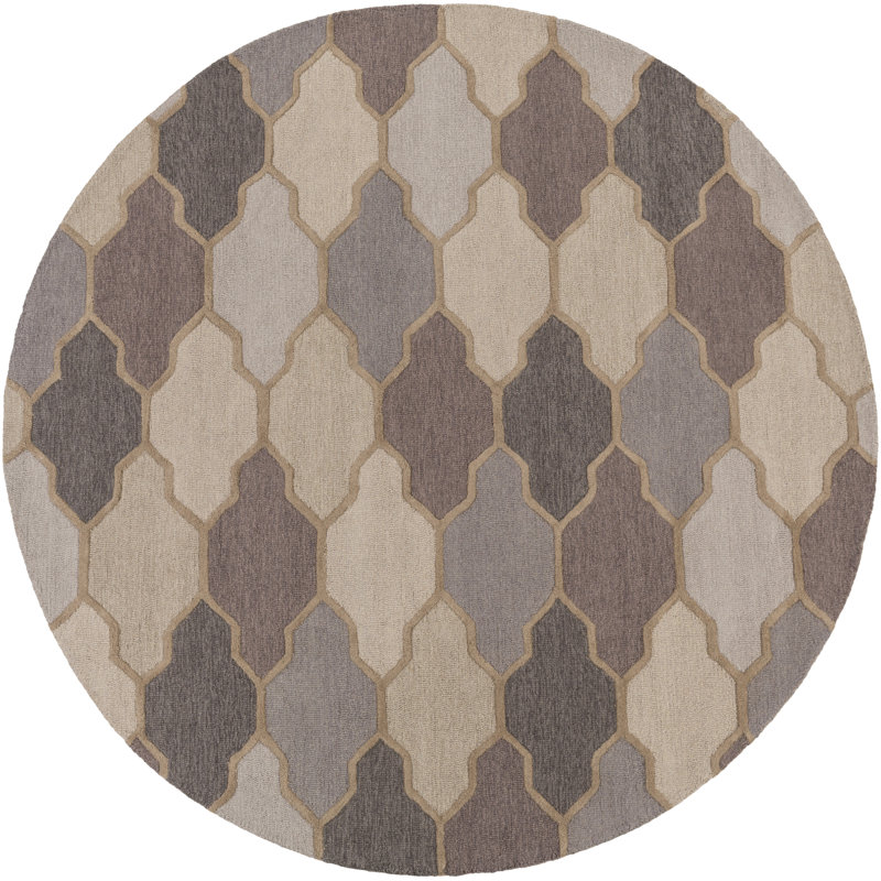 Paul Geometric Hand Tufted Wool Area Rug, Round 8', Gray 