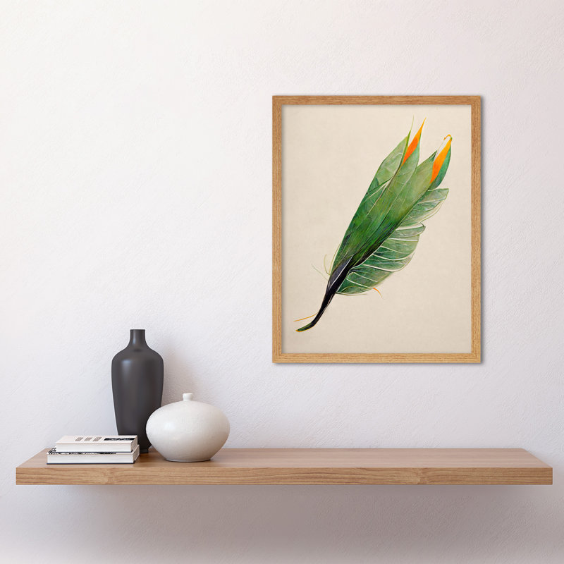 Tropical Bird of Paradise Leaf Botanical 1 Piece Wall Art, 43cm H x 33cm W x 2cm D, Light Brown Framed Paper