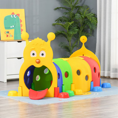 Qaba Caterpillar Tunnel For Kids, Outdoor Indoor Climb And Crawl Through, Play Equipment For Toddler 3-6, 4 Sections, For Daycare, Preschool, Playground