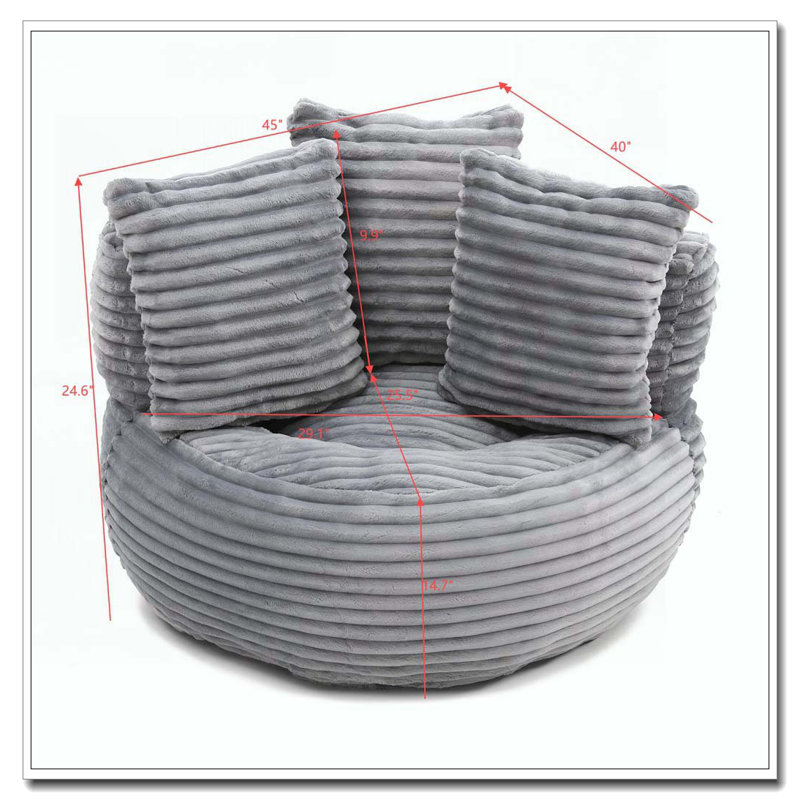 Grande chaise en velours côtelé avec bourre, Gris
