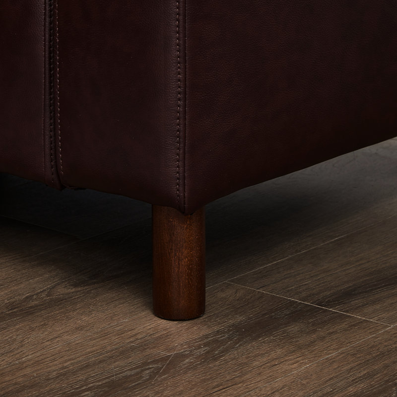 Canapé trois places de luxe de 112 po bordeaux, revêtement en cuir PU respirant, structure en bois massif et confort d'assise optimal pour salon, style milieu du XXe siècle, appartement