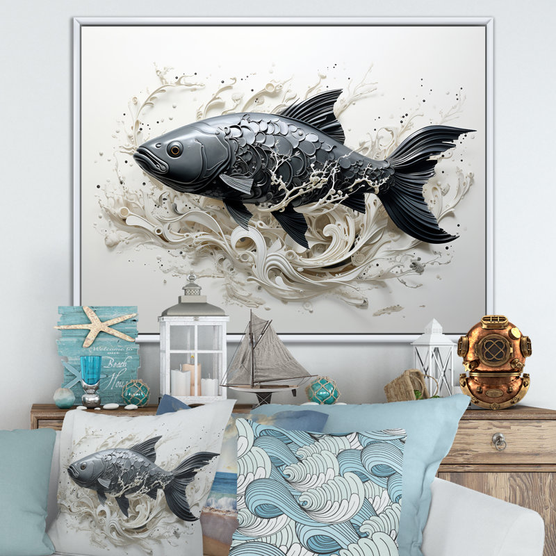 Marine Life Fish Magic Animals sur toile, Cadre flottant blanc, H 12 po x l 20 po x P 1 po