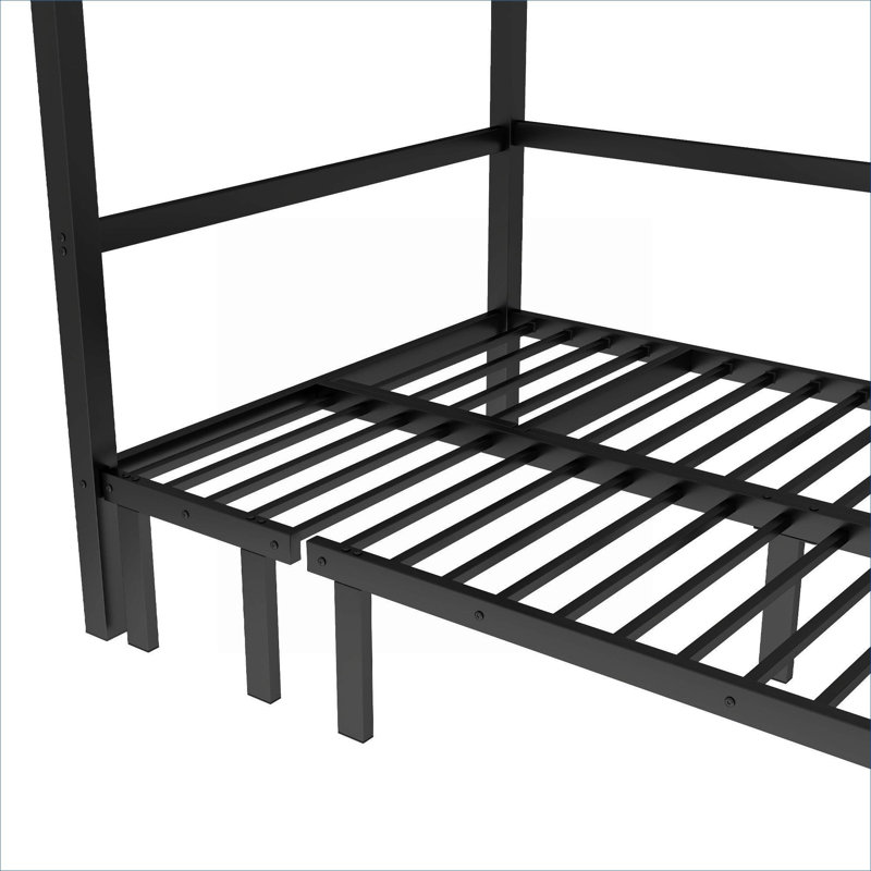 Deux lits simples simples superposés en métal noir de taille XL pour les chambres partagées d'adolescents et d'invités de style moderne