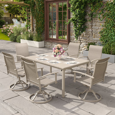 6-Person Outdoor Rectangular Patio Dining Set With Swivel Armchairs