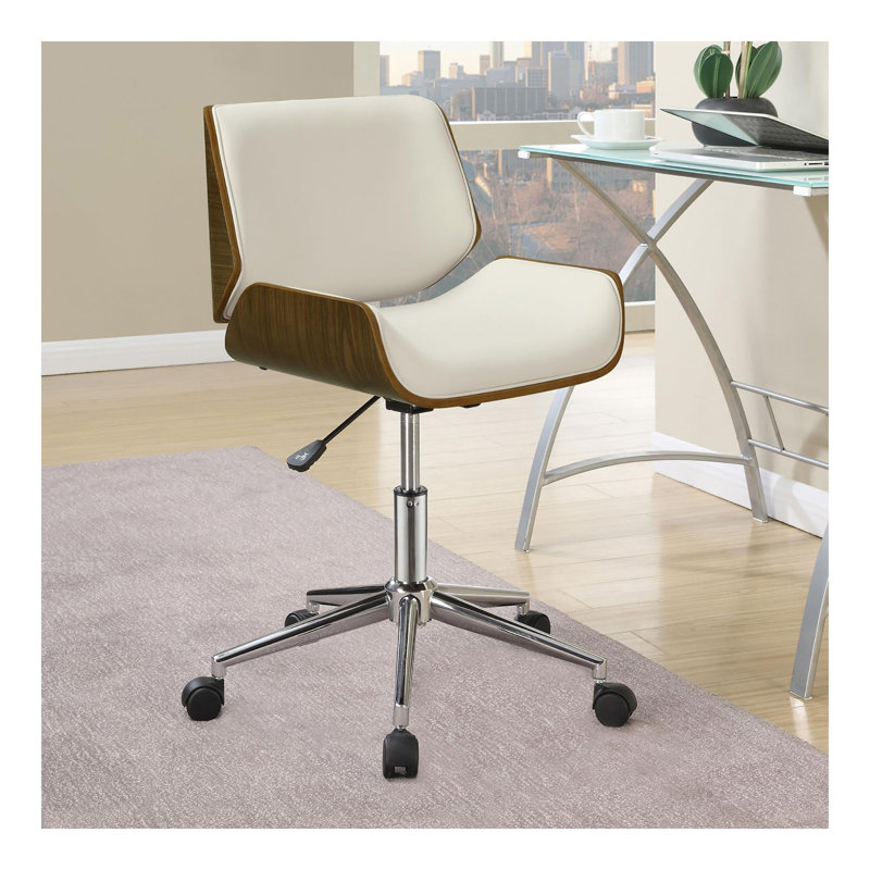 Chaise de bureau pivotante écru et noyer, Beige