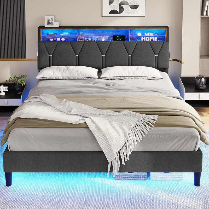 Dontrail Upholstered Sleigh Bed, Dark Grey, Full