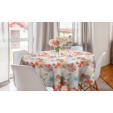 Ambesonne Floral Round Tablecloth, Retro Warm Colored Plants Season Flowers Abstract Lines Circles Swirls Image, Circle Table Cloth Cover For Dining Room Kitchen Decoration, 60", Coral Yellow Grey