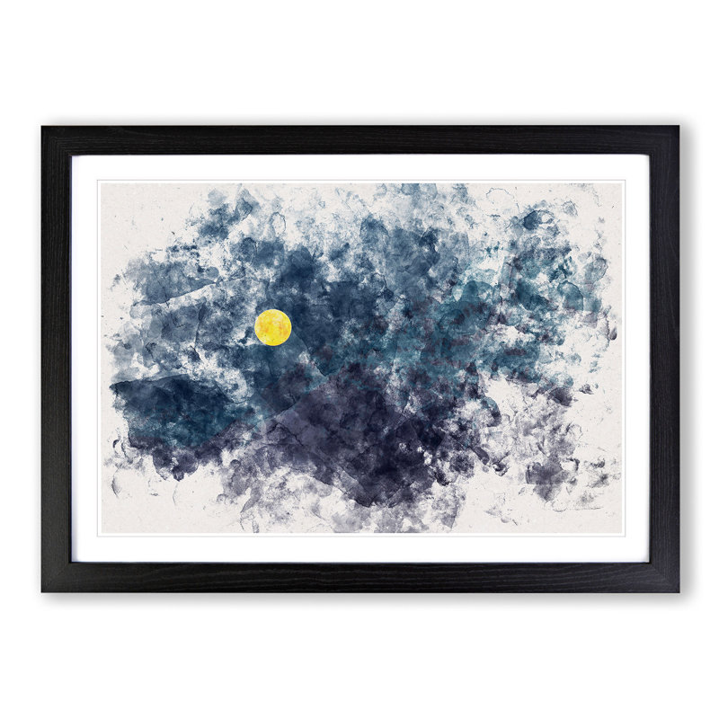 Yellow Moonthe Mountain - Picture Frame Painting Print, 24cm H x 33cm W x 2cm D, Black Framed