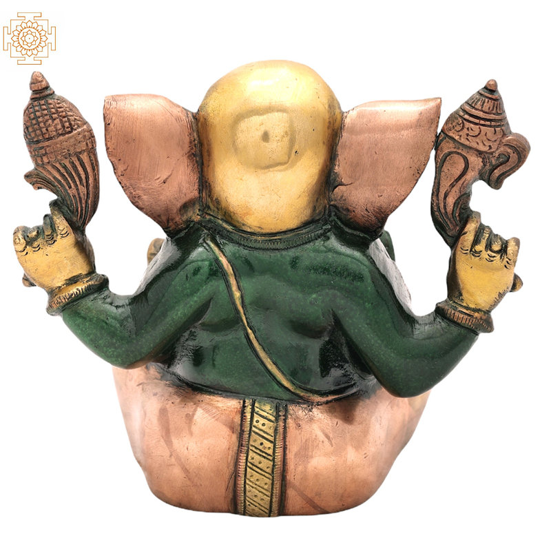 Ganesha avec grandes oreilles en laiton, Vert / or / cuivre