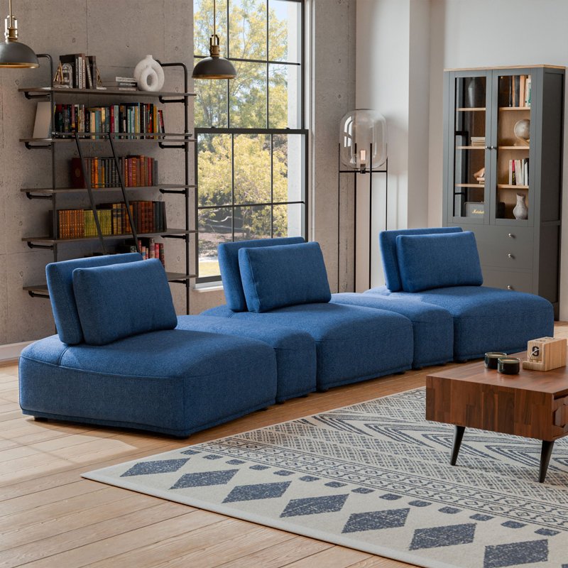 Aukeem 5 - Piece Upholstered Sectional, Blue Polyester