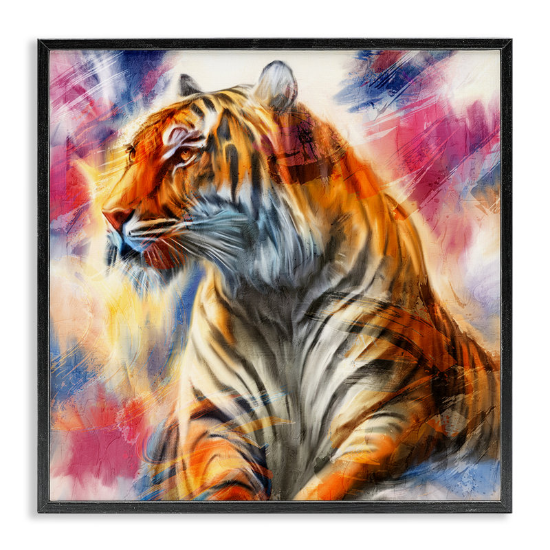 Giclée encadrée de tigre féroce et élégant, design par Kim Allen, Giclée encadrée noir minuit, H 12 po x l 12 po