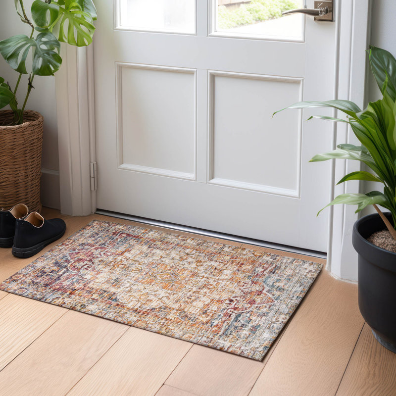 Machine Washable Indoor/Outdoor Xhevrie Copper Rug, Rectangle 1'8" x 2'6"