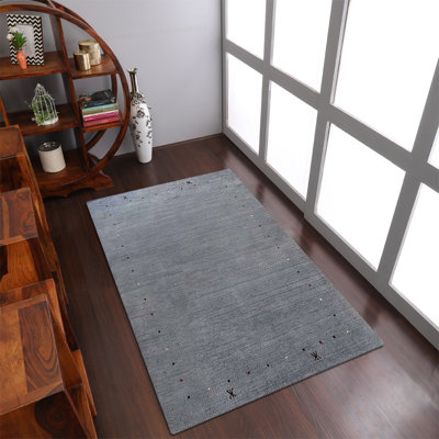 Tapis rectangulaires en laine noué à la main St Catherine - 6 x 9, rectangulaires | Couleur bleue | Design contemporain | Tapis pour le salon, la chambre à coucher