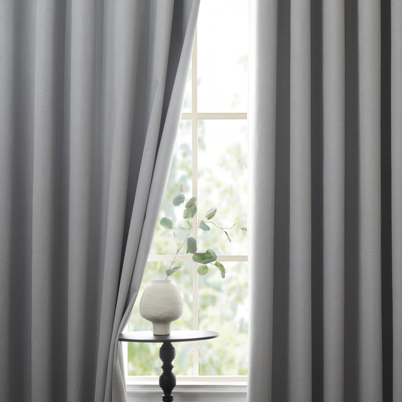 Linen Blend Blackout Curtain Panel Pair, Silver, 117cm Width x 137cm Drop