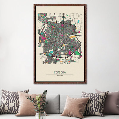 Cordoba, Argentina Map - Floater Frame Print on Canvas