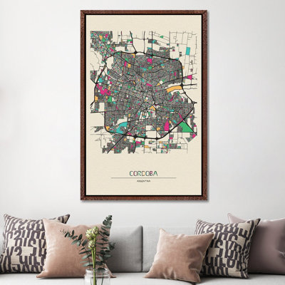 Cordoba, Argentina Map 1 Piece Floater Frame Wall Art on Canvas