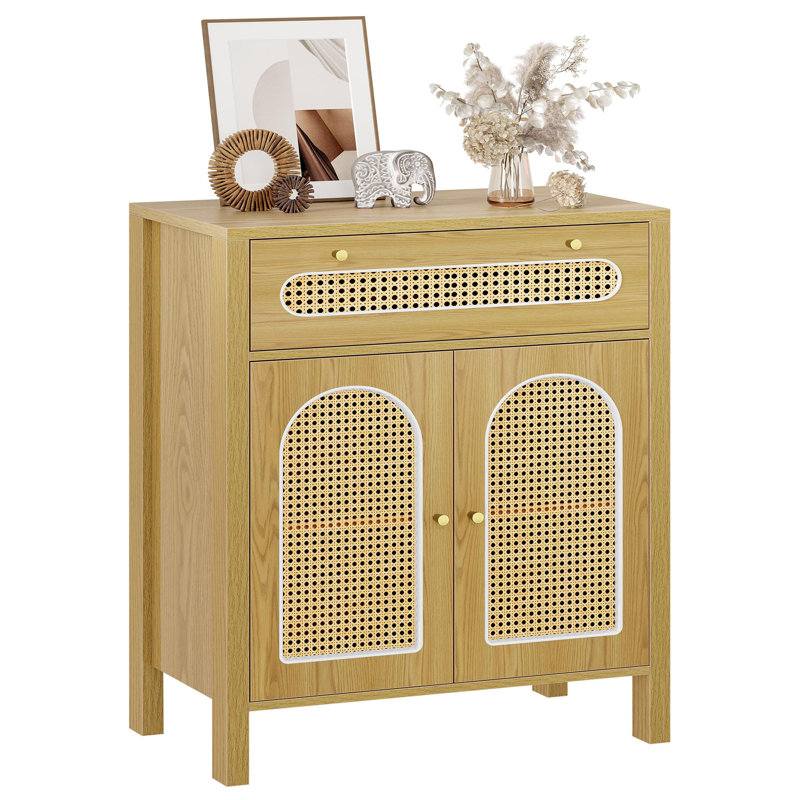 Storage Cabinet with Rattan Doors, Natural