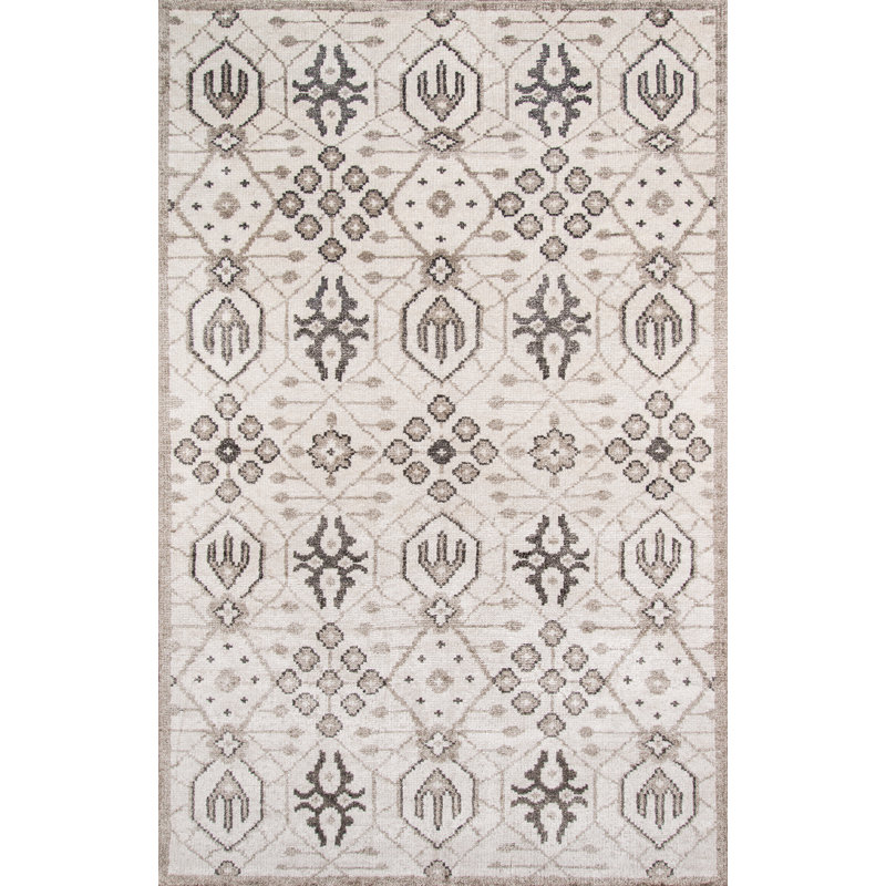 Tapis gris noué à la main à motif géométrique Santorini, Rectangle 2 pi x 3 pi