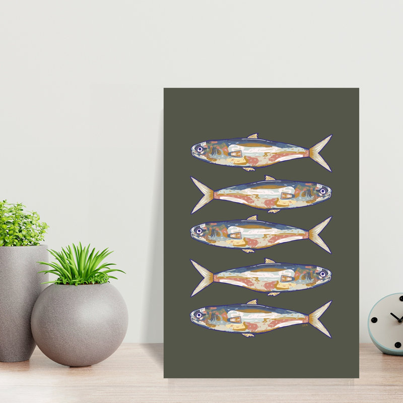 «Vibrant Stacked Sardines Abstract Colorful Contemporary Coastal Ocean», art mural, H 18 po x l 12 po