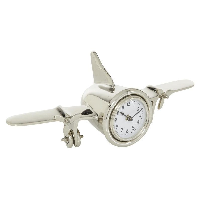 Horloge de table analogique à quartz en métal argenté
