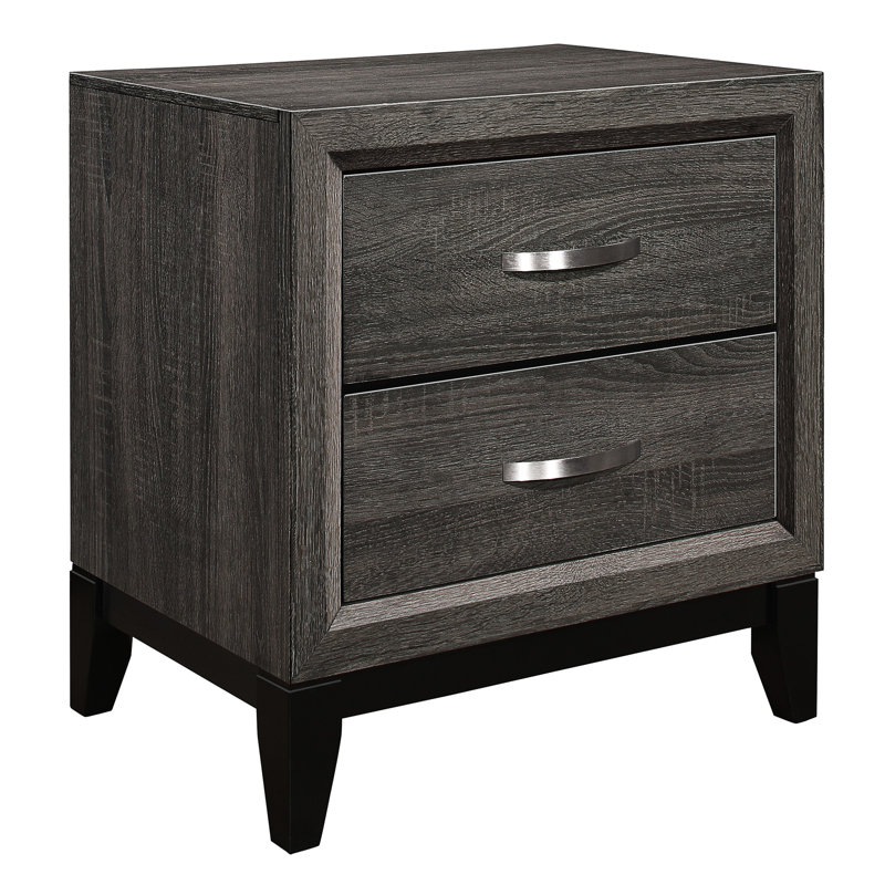 Table de chevet grise de style contemporain: 2 tiroirs, faux bois, table de chevet avec tiroirs et métal