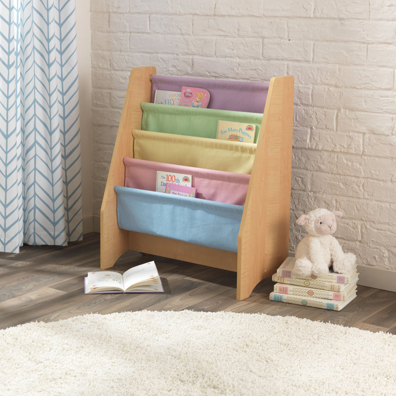 Wood and Canvas Sling Bookshelf, Furniture for Kids, Pastel
