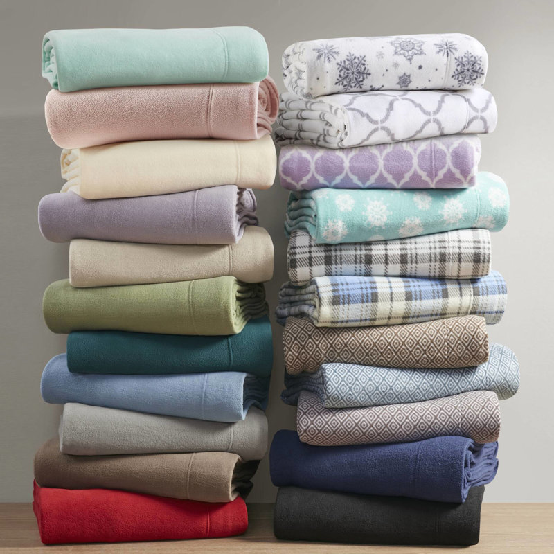 Ensemble de 4 très grands draps 100% molleton ultra doux et moelleux, boulochage, lavable à la machine, avec drap plat et 2 taies d'oreiller