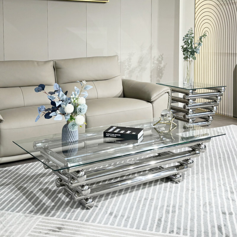 Coffee Table & End Side Table 2-Pieces Sets For Living Room, Silver