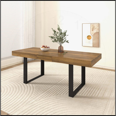 Rectangle Extendable Dining Table for 6-10 People with Aged Wood Effect and Black Finish, 160-200 cm by Latitude Run