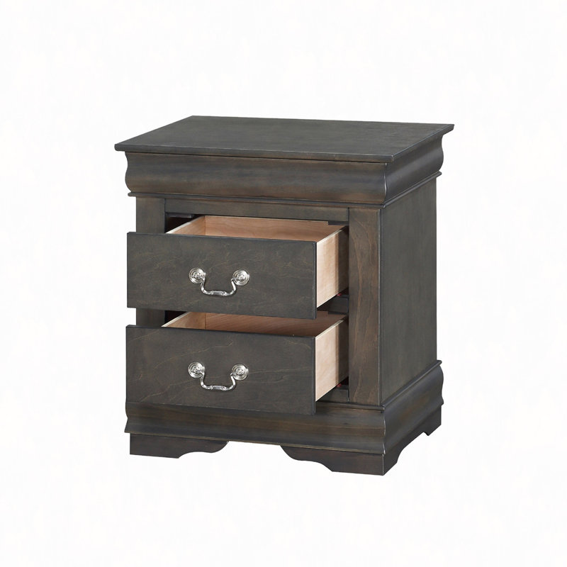 Table de chevet, table de chevet en pin massif avec 2 tiroirs, Gris foncé