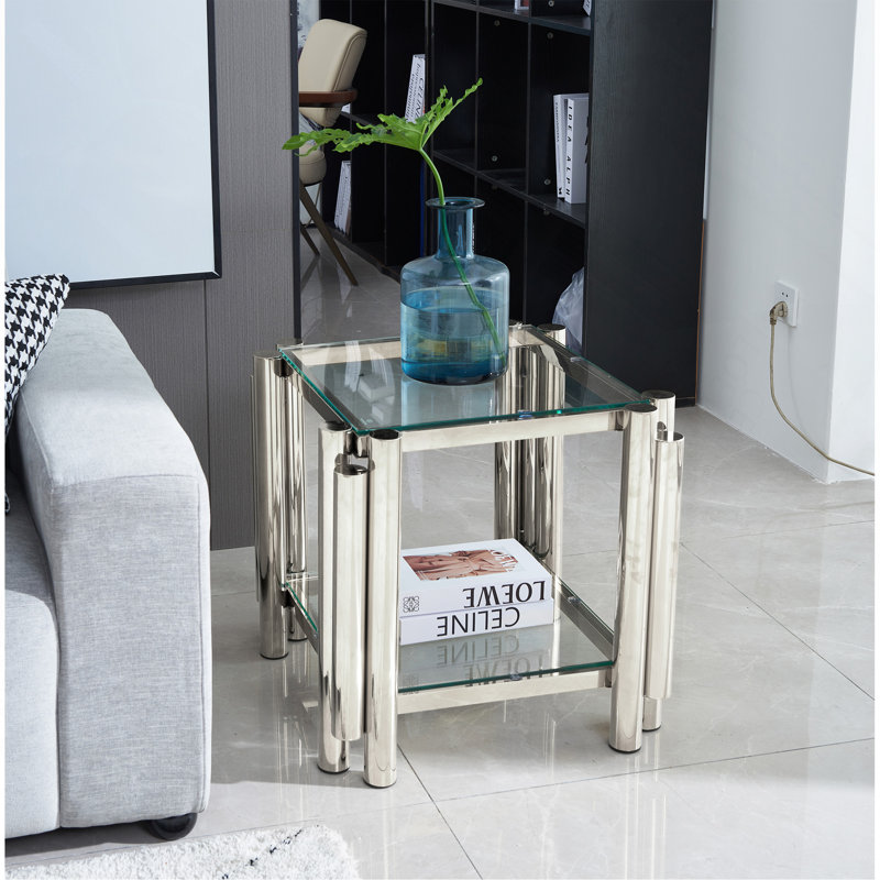 Table de bout carrée 20 pouces (compatible avec table basse), Argent argent