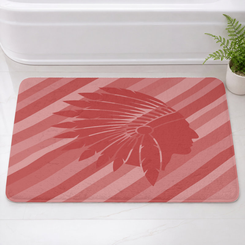 Tapis de bain coiffe amérindienne, L 34 po x L 21 po, Rouge foncé / rouge moyen