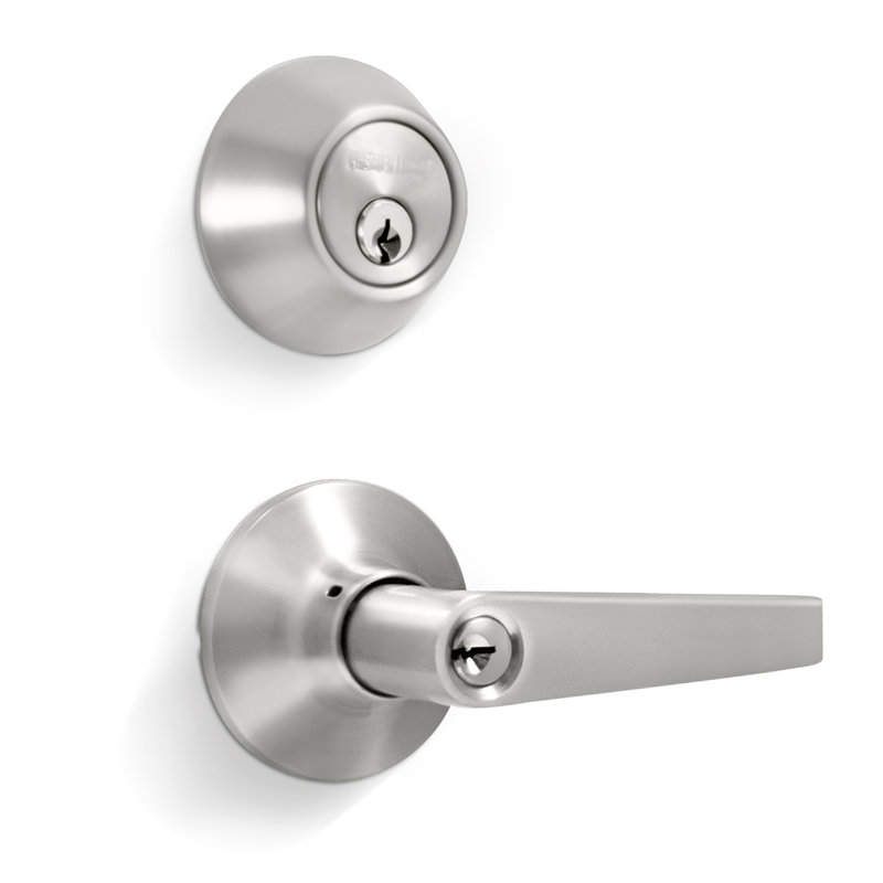 Levers With Deadbolt Reversible Entry Set, Satin Nickel