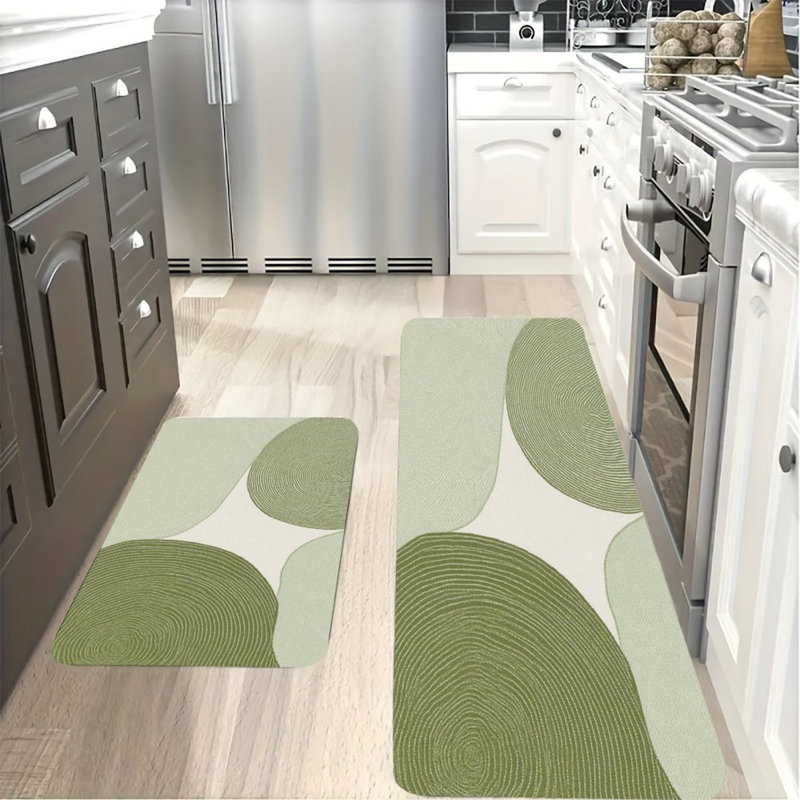Green Circular Swirl, Kitchen Mats Set of 2