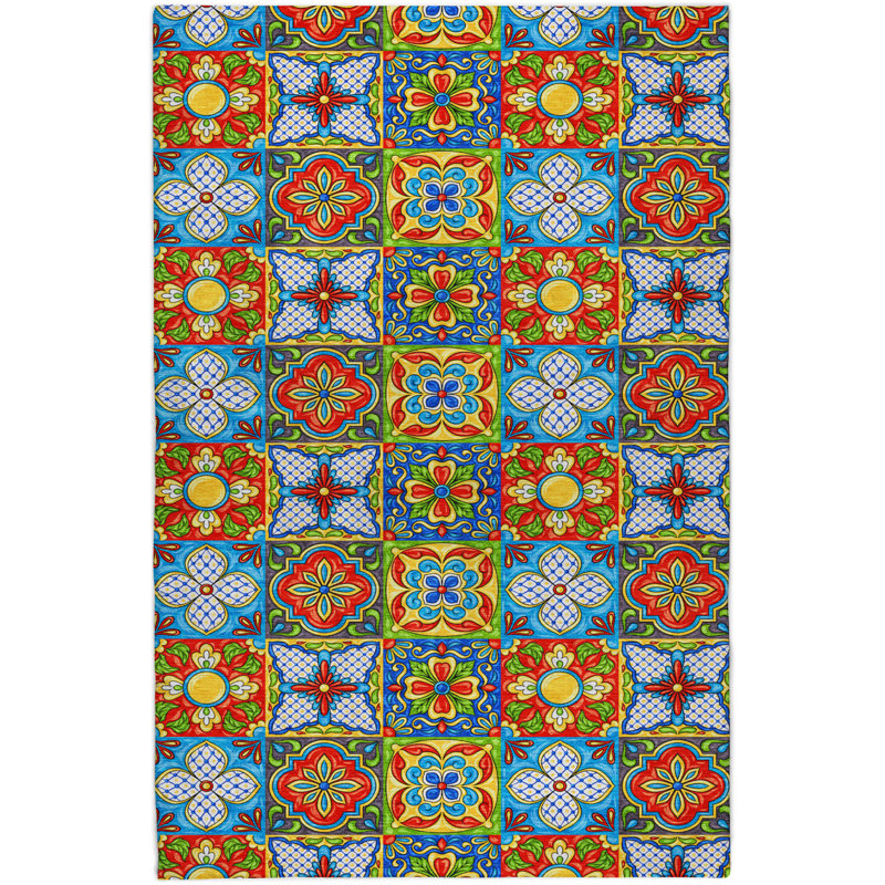 Premium Machine Washable Dream Shag ADS175 Spanish Tiles Rug, 10' x 14'