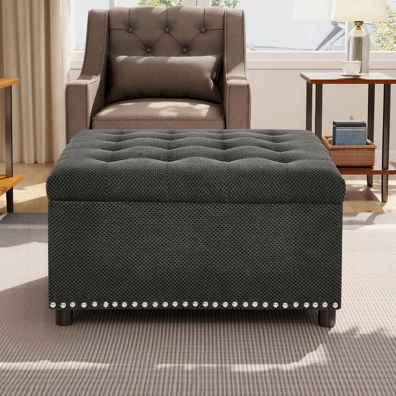 30" W Square Storage Ottoman Coffee Table, Dark Gray