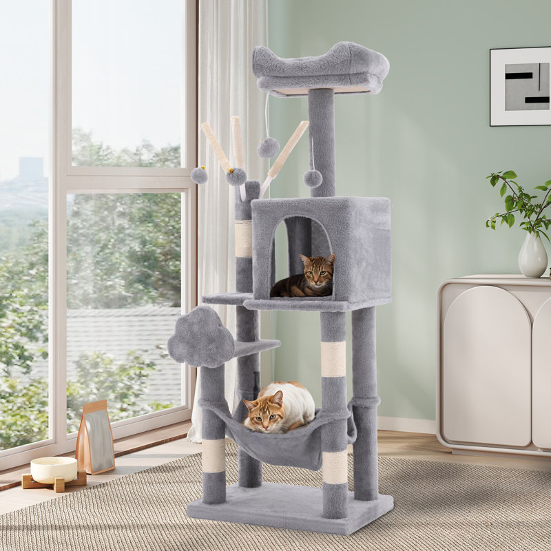 Arbre à chat à niveaux multiples de 44 pouces, tour pour chat d'intérieur, Gris clair