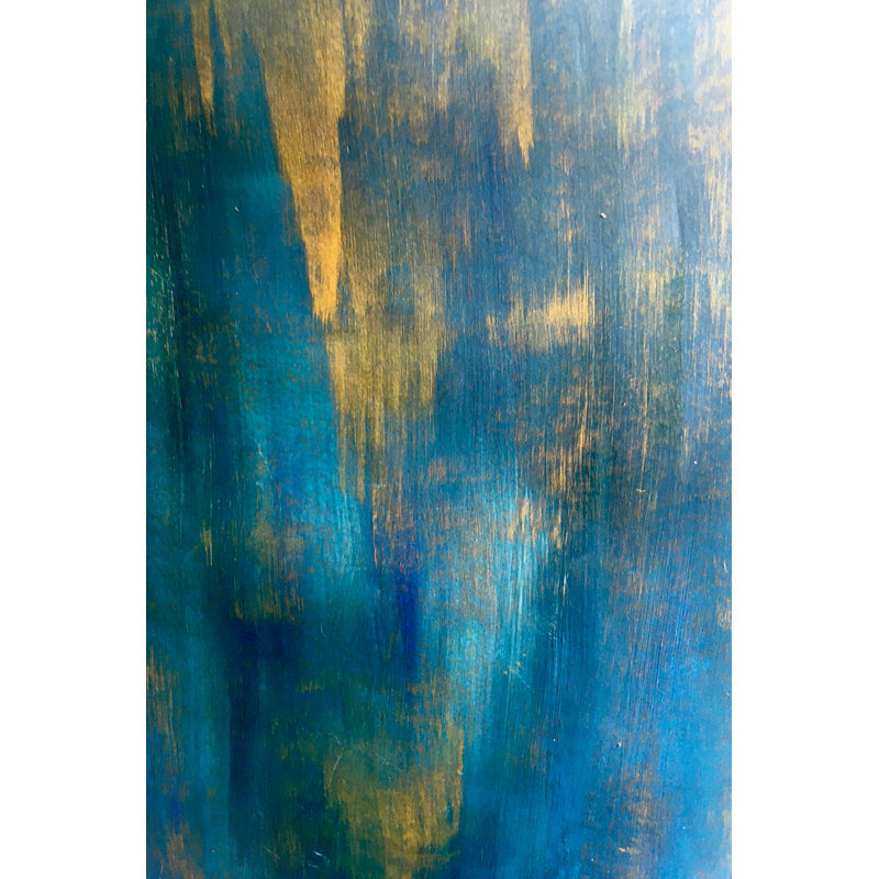 «Blue and Gold Abstract» par - peinture sur toile tendue, L 12 po x H 18 po