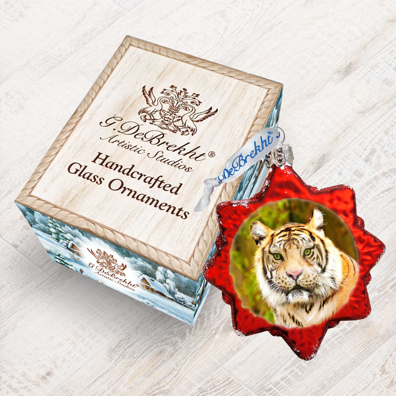 3'' Handmade Wood Holiday Shaped Ornament, Tiger