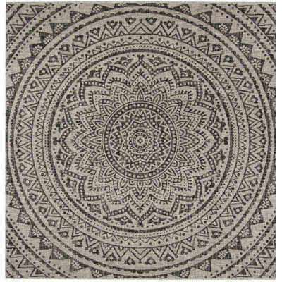 Arneshia Floral Light Gray/Black Indoor/Outdoor Area Rug