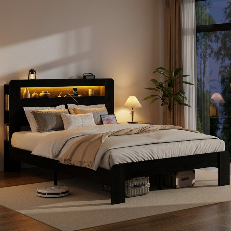 Base de lit plateforme en bois, Lit double